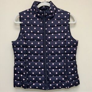 NWT LOFT Colebrook Essentials Polka Dot Puffer Vest Navy and Rose Pink Size S